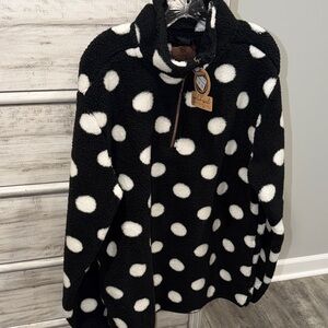 Cozy Polka Dot Fleece Pullover - Black and White